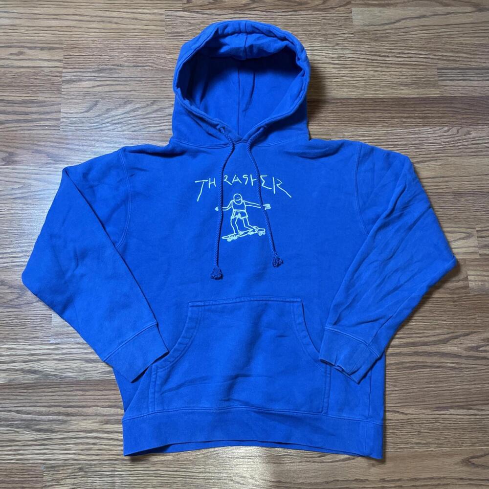 Thrasher Magazine Gonz Hoodie Blue Doodle Logo Mark Gonzales Skateboard Small